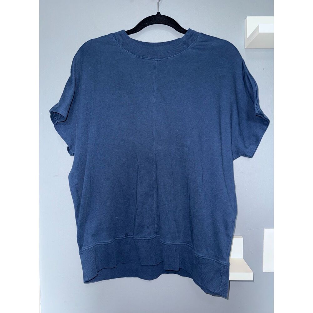Pact Navy Organic Cotton Airplane Mock Neck T-Shirt | Size Large | Sustainable